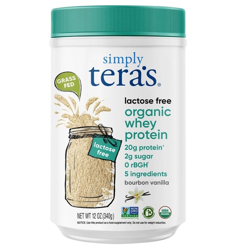 [BRSW2BL2OQHRY3DG] simply tera's Lactose Free Organic Whey Protein Powder - Lactose Free, Vanilla, 20g of Protein Per Serving, Non-GMO, Gluten-Free, rBGH-Free, Kosher - 12 Oz