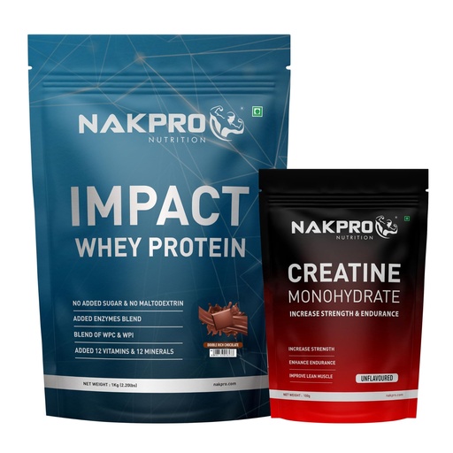 [BRSRAFABOZYAG3L5] NAKPRO NUTRITION Impact Whey Protein Supplement Powder Combo (1 kg with 100g Creatine -Double Rich Chocolate)