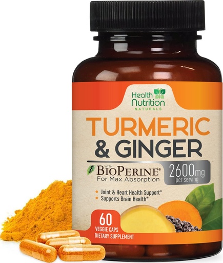 [BRSWYHT5O4MRSCA6] Turmeric Curcumin Supplement - 2000mg Organic Turmeric & 400mg Organic Ginger per Serving - 95% Curcuminoids & BioPerine Black Pepper for Best Absorption & Joint Support, Bottled in USA - 60 Capsules