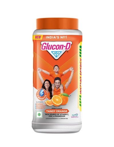 [BRSWIG35CAEGAHDA] Glucon-D Instant Energy Drink Powder Jar 400 gm | Energy, Recovery, Immunity | Tangy Orange
