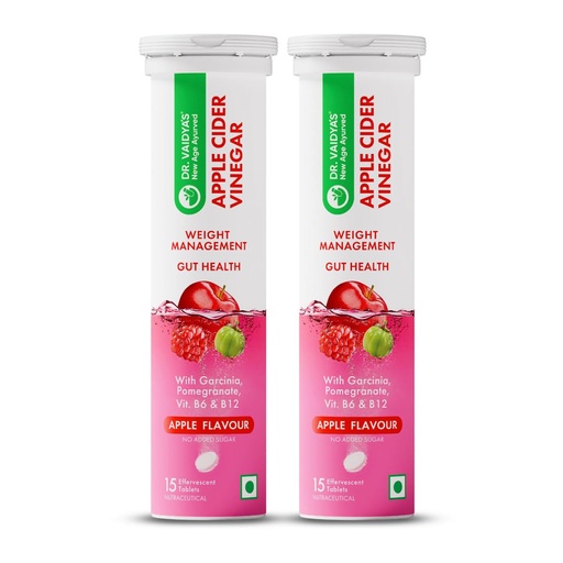 [BRSROZIKOACWKCL6] Dr. Vaidya's Apple Cider Vinegar Effervescent Tablets with Mother , Garcinia, Pomegranate, Vitamin B6 & B12 | Supports Weight Management, Metabolism, Digestion & Gut Health | Apple Flavour | 15 Tablets, Pack of 2