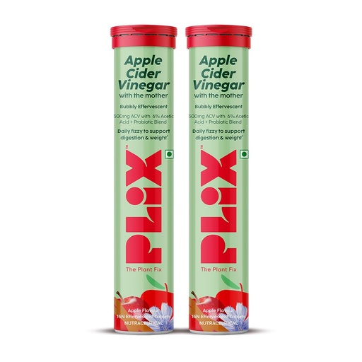 [BRSW2HA7CAJW2EYZ] PLIX - THE PLANT FIX Probiotics+ Apple Cider Vinegar Effervescent Tablets|Supports Digestion,Improves Gut Health & Metabolism|With 10bn CFU|15 Tablets,Pack of 2|For Unisex, 220 grams