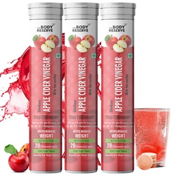 The Body Reserve Apple Cider Vinegar | 60 Effervescent Tablets Pack Of 3 (Green Apple Flavour)