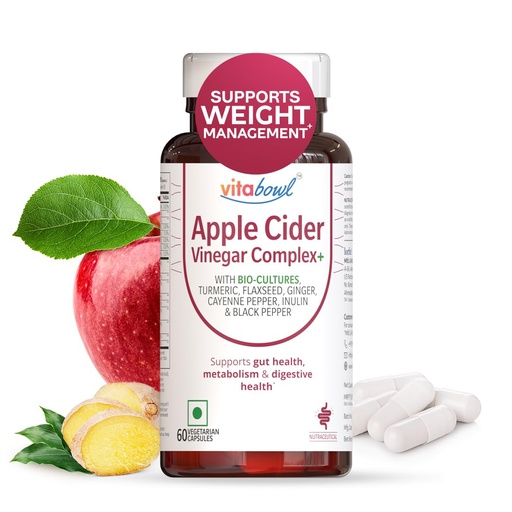 [BRSW2YATOQFWG2Q2] Apple Cider Vinegar Complex+ Supplement for Weight Loss Management, Boost Gut Health, Improves Cholesterol Levels & Supports Digestive Health - 60 Veg Capsules