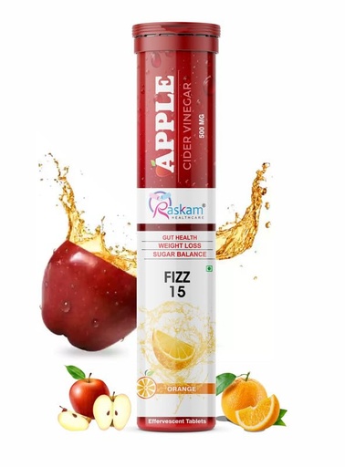 [BRSRAALRCQIBSDLX] ACV Apple Cider Vinegar Effervescent Fizz 15 Tablets - For Weight Loss | Refreshing Detox & Metabolism Boost, No added Sugar (Pack of 1), Orange Flavour