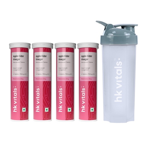 [BRSROEACBEMBSHLJ] hk vitals Apple Cider Vinegar 750mg, 4 x 15 Effervescent Tablets + Shaker