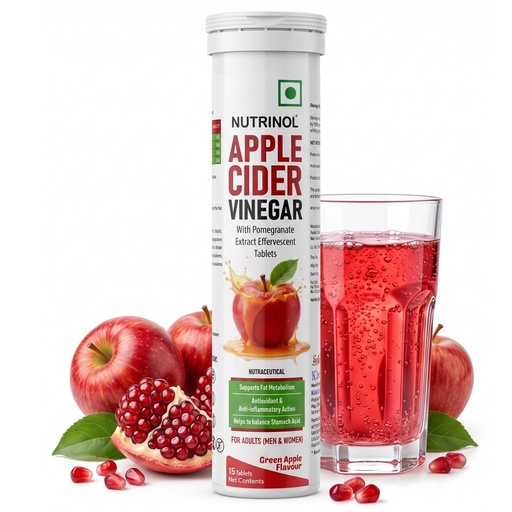 [BRSRGAYBBUNAOHTD] Knoll Healthcare Nutrinol Apple Cider Vinegar (ACV) Effervescent Tablets 500mg | Metabolism Booster & Appetite Control Support Vitamin B6 & B12 No Added Sugar | For Men & Women | 15 Tablets