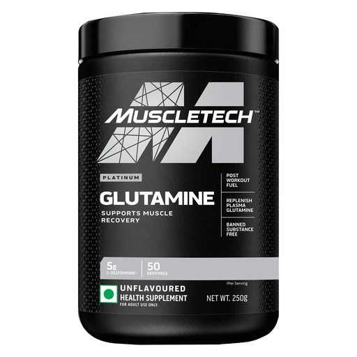 [BRSW2AIKDMNBMAAU] Muscletech Glutamine | Muscletech Platinum 100% Glutamine | Post Workout Recovery Drink | L-Glutamine Powder For Men & Women | Muscle Recovery | Unflavored (50 Servings) - 250 grams..