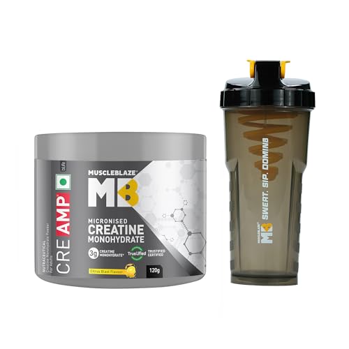 [BRSRGHA2CMNRU33D] MuscleBlaze Micronised Creatine Monohydrate CreAMP Powder, 120g + Shaker