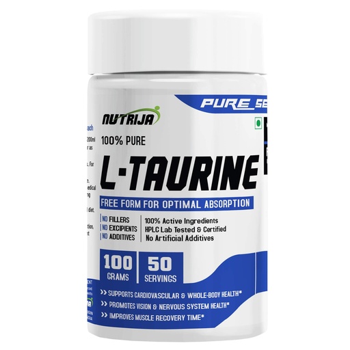 [BRSRGBL4BUIQADTF] NutriJa Taurine Powder - 100% Pure Free Form Taurine - No Additives, No Fillers - Supports Heart, Nerve & Muscle Recovery 100 Grams Pack