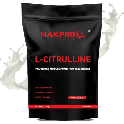 [BRSRMGAYAQFQ22AU] NAKPRO Nutrition Pure L-Citrulline Powder, Boosts Nitric oxide & Muscle growth (Unflavoured, 100g)