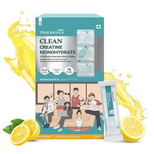 [BRSRGAAYAEHROEY6] TrueBasics Clean Creatine Monohydrate Powder, Citrus Flavor, 30 Sachets