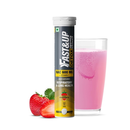 [BRSWYEIBBYFRO3D6] FAST&UP Detox Lung N-Acetylcysteine 600mg + Vitamin C - Lung Protective Supplement, 20 Tablets – Respiratory & Lung Health - Strawberry Flavour