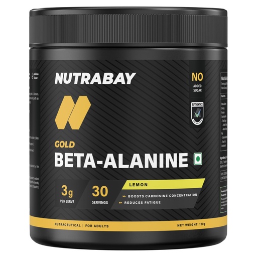 [BRSROGQECR5AGYDJ] Nutrabay Gold Beta Alanine Supplement Powder 120g, Lemon Flavor – Pre Workout Amino Acid for Endurance & Fatigue Reduction