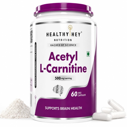 [BRSWGFDRAUCQYELJ] HealthyHey Nutrition Acetyl L-Carnitine (ALCAR)-60 Veg Capsules (Pack of 1)