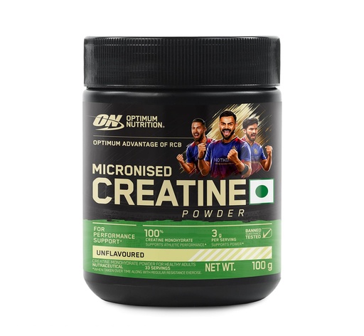[BRSROZQFCEHBSHI6] RCB Limited Edition Optimum Nutrition (ON) Micronized Creatine Powder – 100 g, 33 Serves, 3g of 100% Creatine Monohydrate per serve, Supports Athletic Performance & Power, Unflavored.