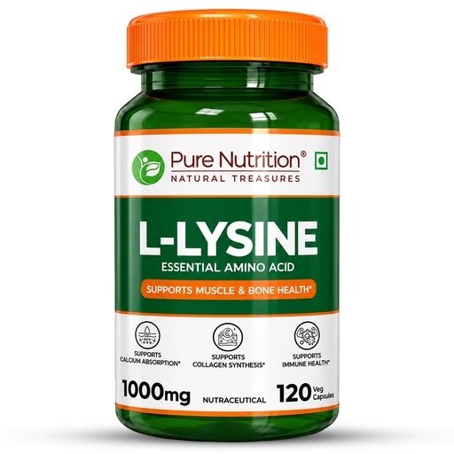 [BRSREHYQPMBRA3DZ] Pure Nutrition L-Lysine 1000mg – 120 Veg Capsules | Essential Amino Acid Supplement | Supports Muscle & Bone Health, Calcium Absorption & Collagen Synthesis