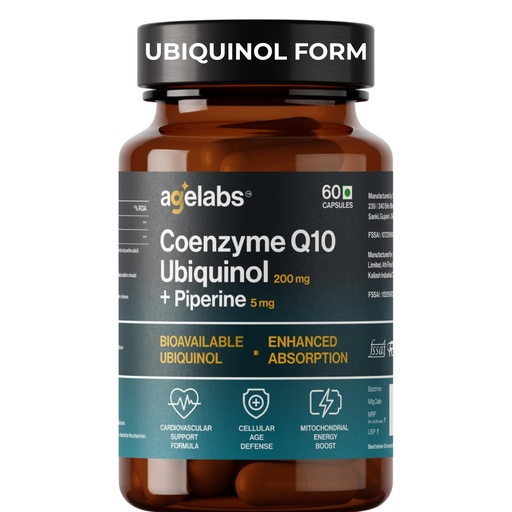 [BRSRGYYDDJYWYGQ3] Coenzyme Q10 Ubiquinol 200mg with Piperine | Supports Cellular Energy Production & Cardiovascular Wellness | 60 Vegetarian Capsules