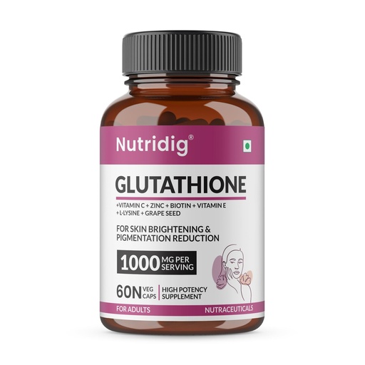 [BRSREHD5CMNROE3H] L-Glutathione 1000mg with Vitamin C, Zinc & Biotin | Antioxidant Support for Skin Health & Radiance | FSSAI APPROVED | 60 Veg Capsules