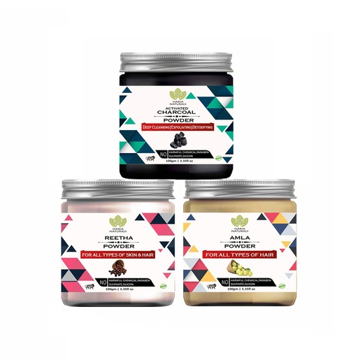 [BRSWYHD7CMNGEAYZ] Charcoal Powder 100gm & Reetha Powder 100gm & Amla Powder 100gm (Pack Of 3) 300GM