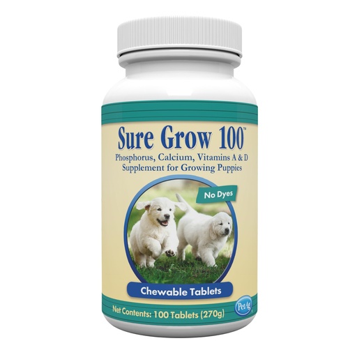 [BRSWIZT2AYFBY33C] PetAg Sure Grow 100 - Promotes Optimal Bone Development in Puppies Eight Weeks and Older - with Calcium, Phosphorus, and Vitamins A & D - 100 Chewable Tablets
