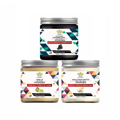 [BRSWYHD7CJ6RG3D4] Charcoal & Amla & Multani Mitti Powder(Pack Of 3) 300GM