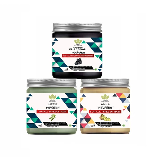 [BRSWYHD7BV7BGCL6] Charcoal Powder 100gm & Neem Powder 100gm & Amla Powder 100gm (Pack Of 3) 300GM