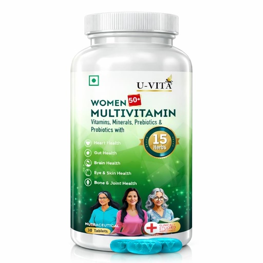 [BRSRACQCCIPA2GTJ] U-VITA Women 50+ Multivitamin | 43 Essential Vitamins, Minerals & Herbal extracts, Pre & Probiotics | Bacopa, Lion's Mane Mushroom Extracts| 30 Veg Tablets | Formulated in the UK