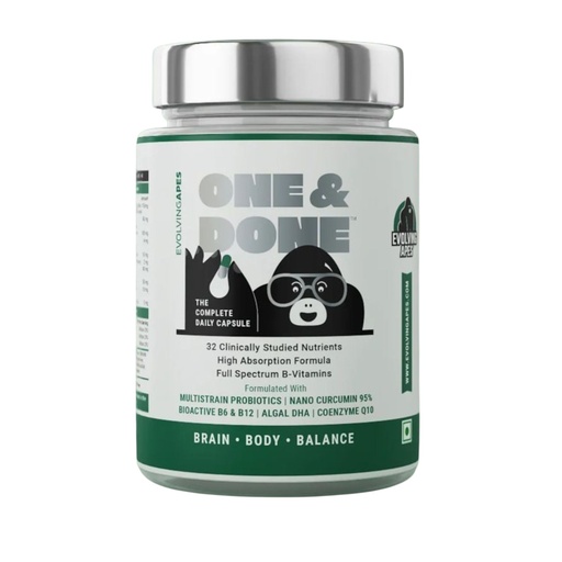 [BRSRGZQNO4JRYDT2] One&Done – Daily Multivitamin with Probiotics, Algal DHA, CoQ10 & Curcumin | Immunity, Energy, Brain & Gut Support | 32-in-1 Formula | 60 Capsules