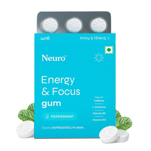 [BRSRAAAKB4HA43LU] NeuroGum Energy Caffeine Gum (9 Pieces) - Sugar Free with L-theanine + Natural Caffeine + Vitamin B12 & B6 - Energy & Focus Supplement for Women & Men, Peppermint Flavor | (Pack of 1 (9 Gums), Peppermint)