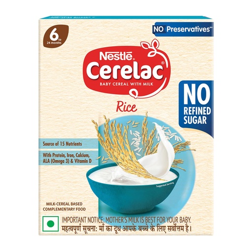 [BRSRAGQ2OYGQGE3F] Nestlé CERELAC Baby Cereal Rice, No Refined Sugar STG-1, 300g