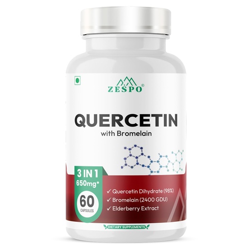 [BRSROZQPA56RYDTA] Zespo Quercetin 650mg with Bromelain & Elderberry - Advanced Immune Support, Antioxidant, Sinus Comfort, Respiratory Health - Non-GMO & Vegan 60 Capsules