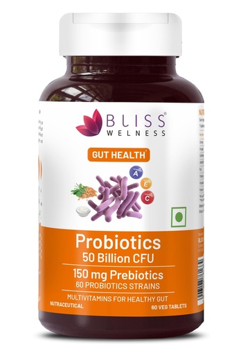 [BRSRMBAOO4NAKHL7] Bliss Welness Prebiotics and Probiotic Supplements 50 Billion CFU Digestive Enzymes With 150 mg Prebiotics | Improve Digestion, Immunity & Gut Health For Men and Women - 60 Tablets