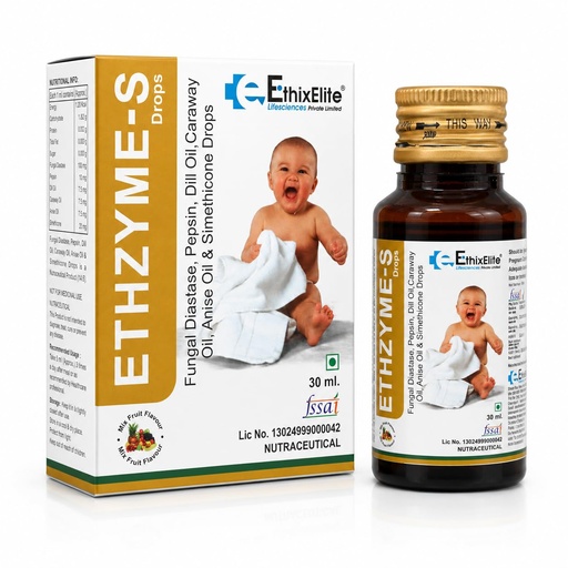[BRSRY2T6AEPQI2Y3] Ethzyme-S Drops 30 ml | Digestive Ethzyme Supplement for Babies | Fungal Diastase, Pepsin & Simethicone | With Dill, Caraway & Anise Oils | Mix Fruit Flavour