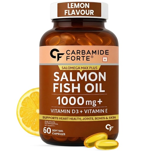 [BRSREFIKBYHWAETZ] Carbamide Forte Salmon Omega 3 Fish Oil Capsules 1000mg | Salmon Fish Oil Omega 3 Capsule With Vitamin D3 + E For Men & Women | Omega3 Fishoil Supplement For Heart, Joints, Bones & Skin - 60 Softgels