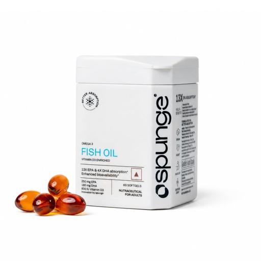 [BRSRYEL7BUBRAA3B] Spunge Omega 3 Fish Oil | Vitamin D3 Enriched | 60 Softgels | High Strength EPA & DHA with Vitamin D3 | 13X EPA & 4X DHA Absorption | Improved D3 Uptake | Supports Heart, Brain, Bone, Joint & Immune Health