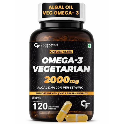[BRSRECYNCUHGCYDL] Carbamide Forte Veg Omega 3 2000mg | Plant- Based Algae Oil Omega 3 Supplement with 20% DHA | Supports Heart, Brain & Eye Health - 120 Capsules