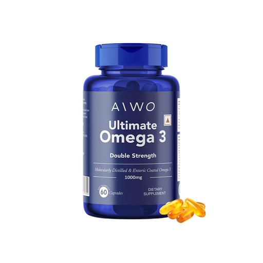 [BRSW2BQBAAIRUDIU] AIWO Ultimate Omega 3 Fish Oil Capsules for Men & Women, Double Strength 1000 mg with 360 mg EPA & 240 mg DHA, Burp-Free Formula, Supports Heart, Brain & Joint Health