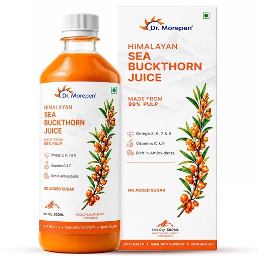 [BRSRY2YQDIIB4D3P] Dr. Morepen Himalayan Sea Buckthorn Juice 500ml | 99% Pulp | Natural Source of Vitamin C, Omega 3, 6, 7, 9 & Antioxidants | No Added Sugar | Supports Immunity, Skin Health & Gut Health | 100% Vegan