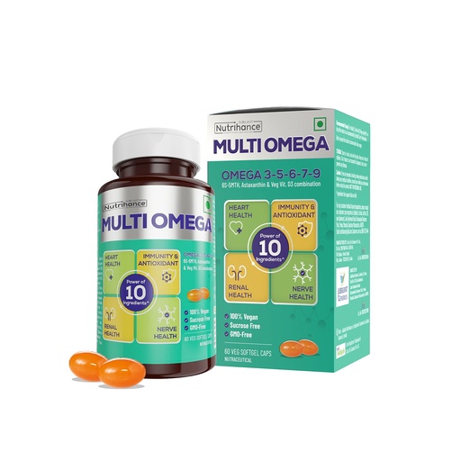 [BRSW2A33DJ5WYYIY] Multiomega 100% Vegan Omega Softgel | Omega 3-5-6-7-9, Vitamin D3 | Support Heart, Nerve & Renal Health | Strengthens Immunity & Antioxidant Effect (60 Veg Softgels)