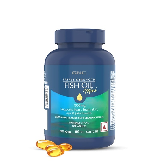 [BRSROZYBDEBAYDTG] GNC 1500 Mg Triple Strength Fish Oil Mini Omega 3 Softgels For Men & Women| 60 Mini Softgels|540 MG EPA & 360 MG DHA|Improves Memory|Protects Vision|No Fishy Burps|For Men & Women |Formulated In USA