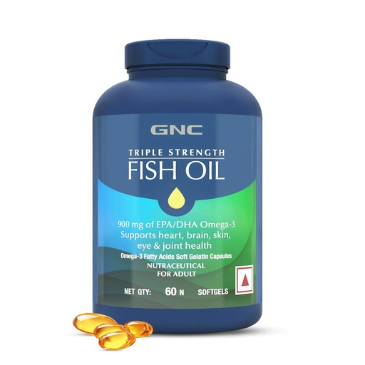 [BRSWGHYLDEBGYYD6] GNC Triple Strength Fish Oil 1500mg Omega-3 with 900mg EPA & DHA | 60 Softgels | For Heart, Healthy Cholesterol, Joint Comfort, Focus & Vision | Enteric-Coated for No Fishy Aftertaste |USA Formulated