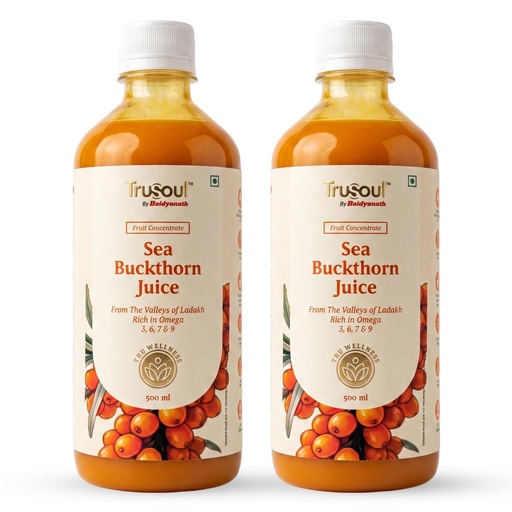 [BRSRYZALBF4G2DTK] Baidyanath Trusoul Sea Buckthorn Juice 500ml | Himalayan Ladakh Berry Fruit Pulp Concentrate | Omega 3 6 7 9 | Supports Immunity, Skin Glow & Gut Health | No Added Sugar | GMP Certified (Pack of 2)