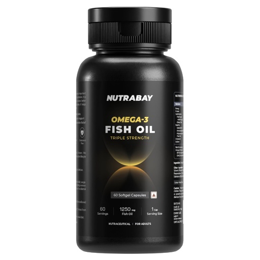 [BRSWYGI5OFYAO2TO] Nutrabay Omega 3 Triple Strength Fish Oil Supplement 1250mg - 60 Capsules | 460mg EPA & 380mg DHA | No Fishy Burps | No Heavy Metals | Supports Joint, Brain & Heart Health