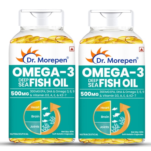 [BRSW2GL5AAMGEAD3] Dr. Morepen Omega 3 Fish Oil 500 Mg 300 Mg Epa & Dha|High Potency Fish Oil 60 Capsules (Pack Of 2),2 Count