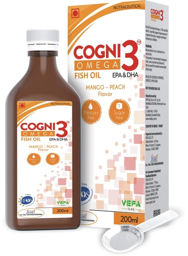 [BRSROCQ5AB5QM3A3] Cogni 3 Omega Fish Oil Syrup- Mango Peach Flavour