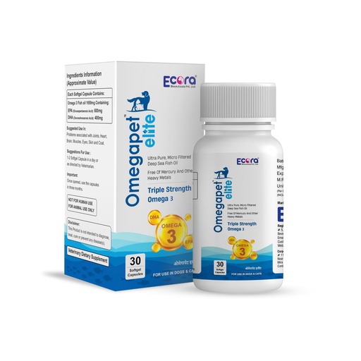 [BRSRABQCOYJRU3I7] Omega Pet Elite Softgel Capsules | Ultra Pure Deep Sea Fish Oil | Rich in Omega-3 (EPA & DHA) for Pets | Supports Joint, Skin, Coat, & Heart Health | 30 Softgels