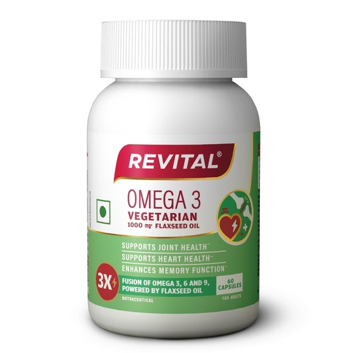 [BRSREFT2CRYRS2Q2] Revital Omega 3 Vegetarian 1000mg Flaxseed Oil |Supports joint health, heart health and enhances memory function | Fusion on Omega 3,6 and 9 |Plant-Powered| 60 capsules