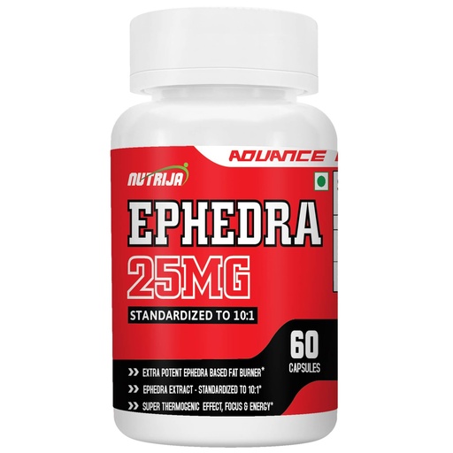 [BRSRAGAEPMFQACL7] NutriJa Ephedra 25mg | 60 Capsules | Standardized to 10:1 | for Thermogenic Energy & Focus