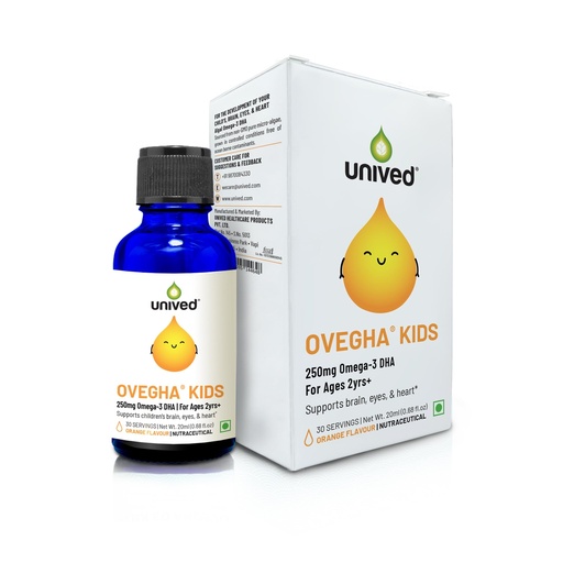 [BRSWK2Q2OMMBS2DC] Unived OVEGHA Kids, Vegan Algae Omega-3 DHA 250mg DHA, Liquid Dropper, Natural Orange Flavour, 30 servings